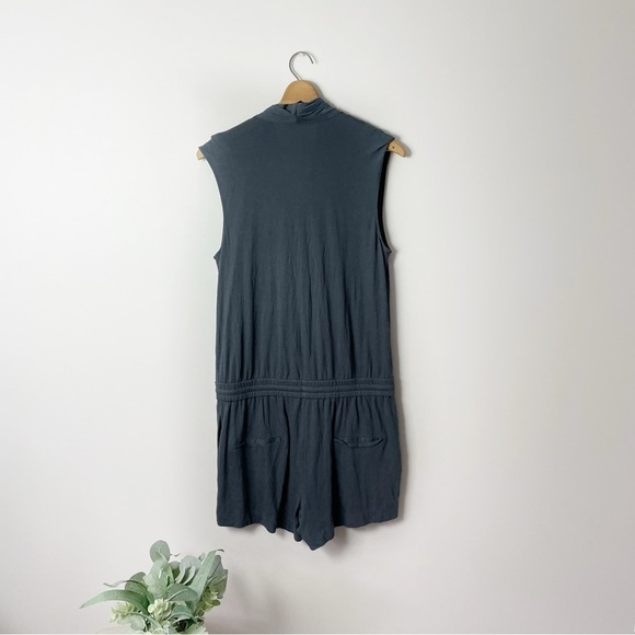 [Helmut Lang] Women's Dark Gray Elastic Waist  Draped Neck Sleeveless Romper - Picture 7 of 9